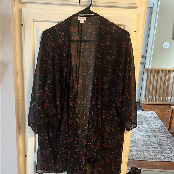LuLaRoe Tops - LuLaRoe Black Sheer Kimono with Floral Accents